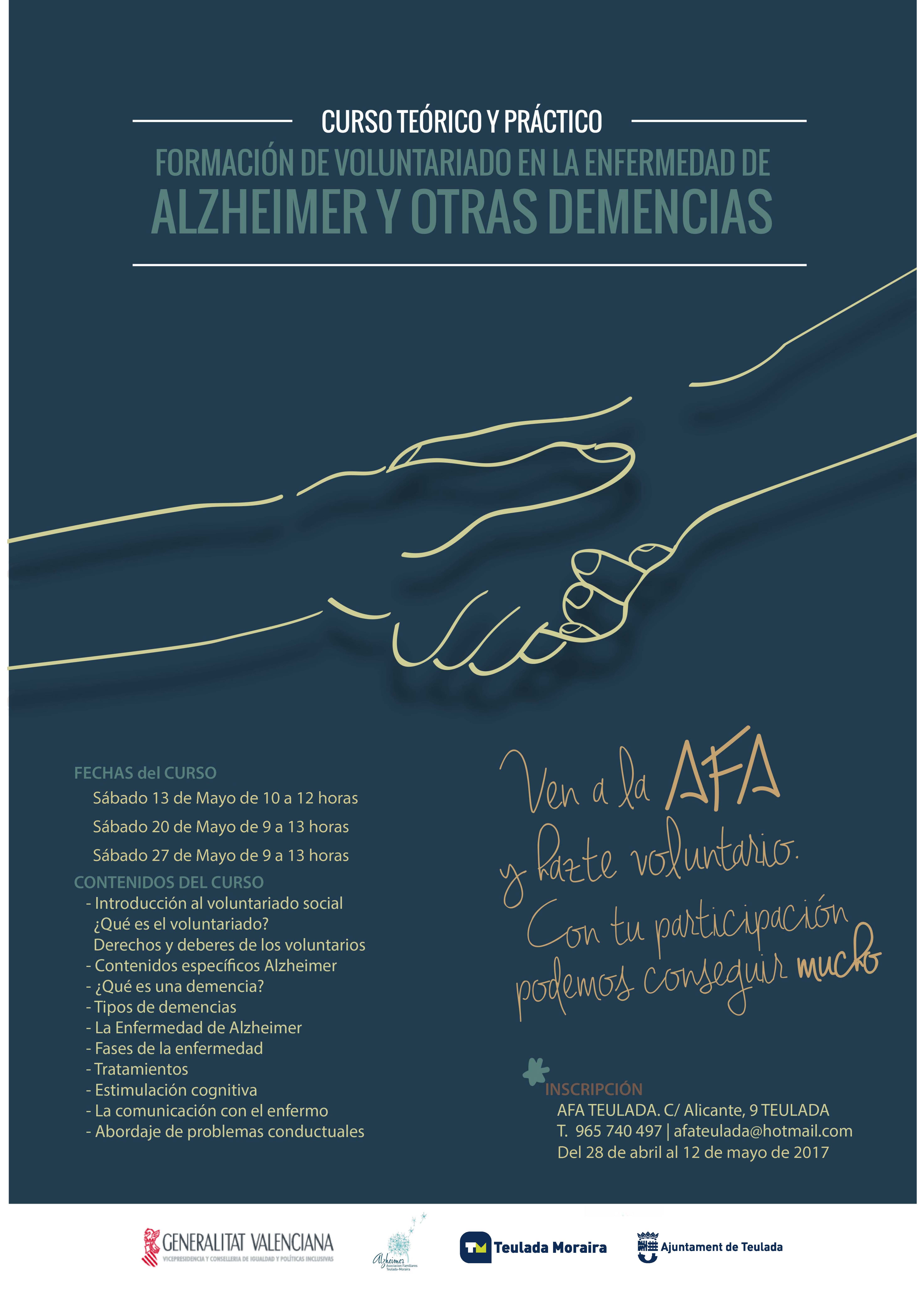 CURSO DE VOLUNTARIADO, FORMACIÓN TEÓRICO PRÁCTICA EN ALZHEIMER Y OTRAS DEMENCIAS (3ª EDICIÓN)